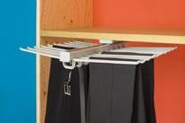 managing 20 pairs of trousers Especially suited to narrow and deep spaces Can be installed under shelves Loops to store belts, ties, scarves