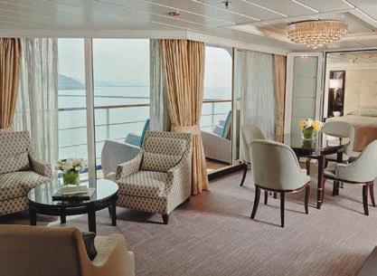 The accommodations are all suites, all boasting private balconies, and voted the best at sea by experienced cruisers.