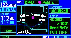 For airports with multiple runways, information for each runway is available. To display information for each additional runway: 1) Press the small right knob to activate the cursor.