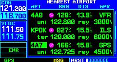 SECTION 8 NRST PAGES Not all nine nearest airports, VORs, NDBs, intersections, or user waypoints can be displayed on the corresponding NRST page at one time.