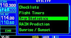 SECTION 10 AUX PAGES Utility Page: Trip Statistics To reset trip statistics readouts: 1) Select Trip Statistics from the Utility Page (Figure 10-40), using the steps described at the beginning of