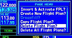 2) From the Flight Plan Catalog Page, press the small right knob to activate the cursor, turn the large right knob to highlight the flight plan to be copied, then press the MENU Key to display the