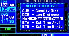 To change a data field on the Active Flight Plan Page: 1) With the Active Flight Plan Page displayed, press the MENU Key to display the Active Flight Plan Page Menu.