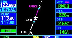 SECTION 6 PROCEDURES 11) After crossing the FAF, the destination sequences to the MAP ( RW03, the runway threshold, see Figure 6-18). Fly toward the MAP.