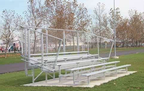 5, & 10 ROW PREFERRED MODEL BLEACHERS 17" first seat height 8" rise per row 2"x10" anodized seat plank Chainlink guardrail system included, or Vertical Picket guardrail