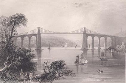 The Menai Suspension Bridge first proposed by Thomas Telford in 1818 and begun in 1820 had the longest span in the world, 176 metres, when it opened in 1826.