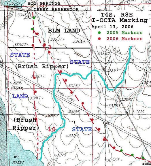 The ruts also appear to have gone on south of a second reservoir (following them southerly) to a small natural ponding area on Hot Springs Creek, on the south side of Oregon Trail Road--before the