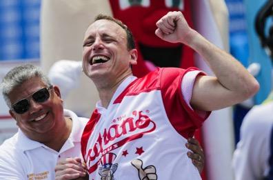 World news Joey Chestnut eats record 74 hot dogs at famous competition Joey 'Jaws' Chestnut from California, USA, has been crowned winner of a famous hot dog