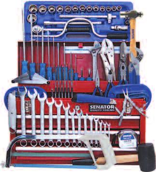 100 Piece Mechanic s Starter Tool Kit 8 and 12 satin chrome adjustable wrench set. 5m/16ft locking tape rule. Lightweight hacksaw frame. 400cc lever type steel grease gun. 150mm long nose pliers.