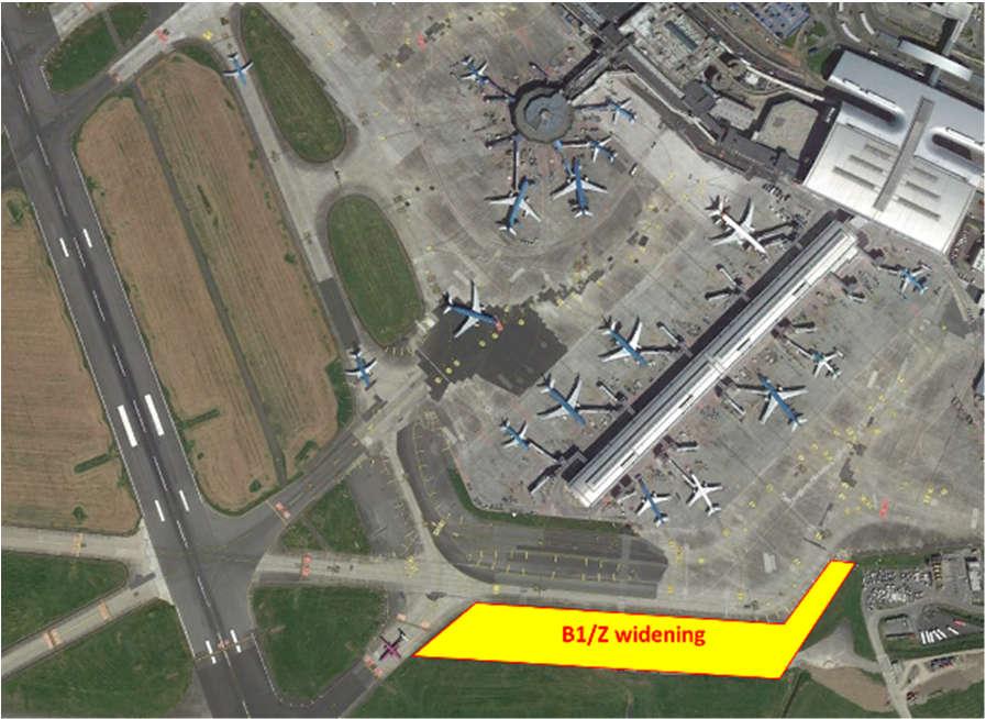 Widened taxiways Z/B1 (R28) Operational rules modelled Both Z and B1 could be used by any aircraft of up to Code E