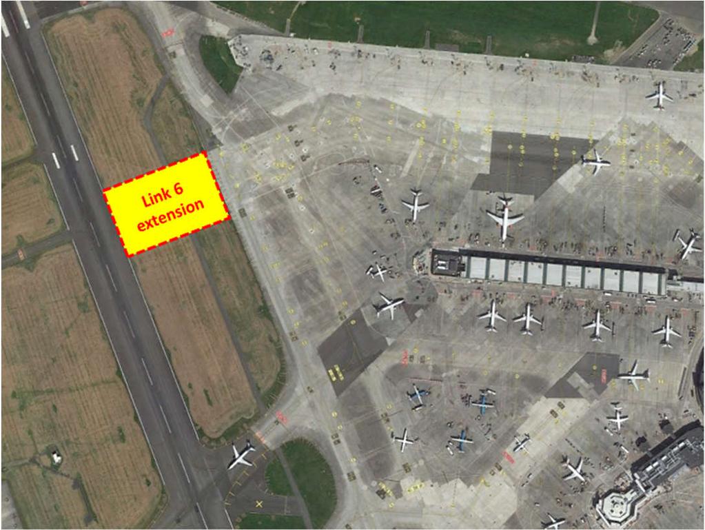 Link 6 extension (R28) Operational rules modelled Any aircraft of up to Code E size could use the Link 6 extension in both directions (in/out) Preferred departure taxi route for aircraft from Apron