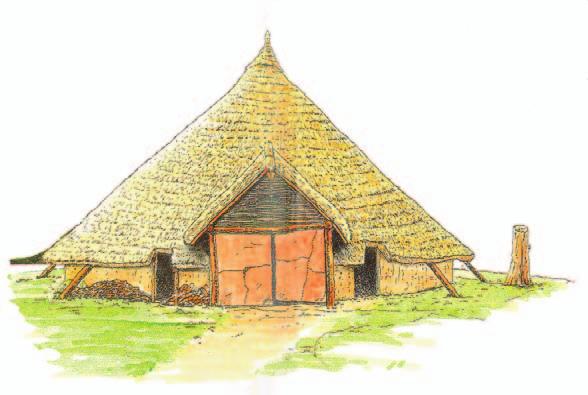 13 The earthworks at Castle Hill living. The fire in the centre of the roundhouse would probably have been kept burning all day and night as the only source of heat for cooking.