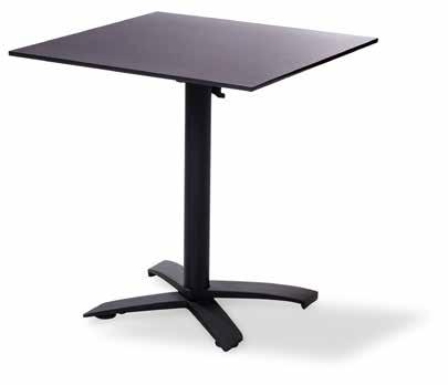 X Cross low alu 11001 + 1077 Height: 74 cm Height folded: 105 cm Tabletop: 70 x 70 cm HPL Weight: 13 kg Available colours base Available tabletops See page 27 X