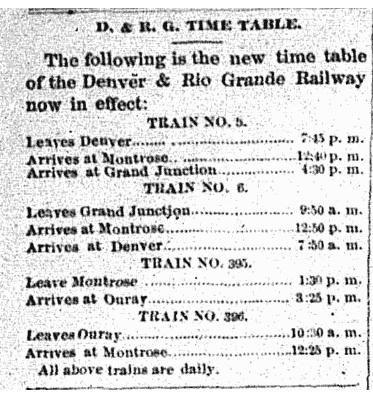 4. D&RG timetable to Ouray from