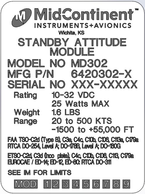 2.5 MODIFICATIONS Each model MD302 (part number 6420302-( )) has a nameplate that identifies the manufacturer, part number, description, certifications and technical specifications of the unit.