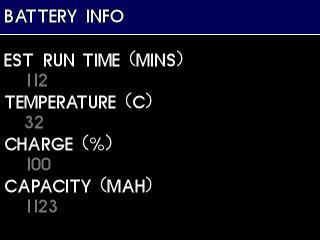 3.3.2.7.2 BATTERY INFO The BATTERY INFO selection allows the user to view real-time status of the internal battery.