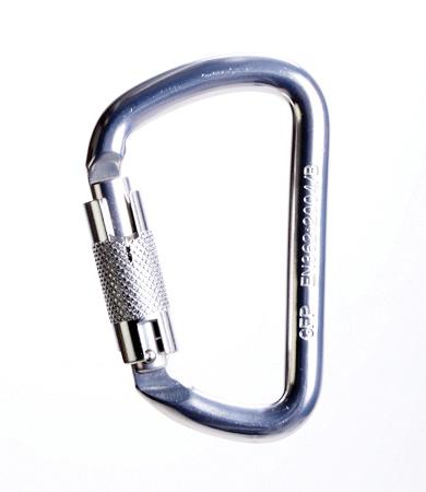 self locking carabiner Complete assembly includes: poly steel rope, shock absorber, positioning device, 18-inch extension lanyard and two
