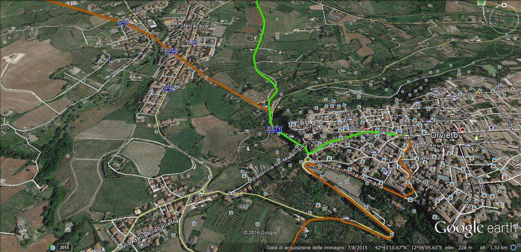 Now we are in the urban area. We continue right, in Via Adige for 1 km and we arrive in the SS71, which we cross and follow right to 300 m when it is named Via Delle Conce.