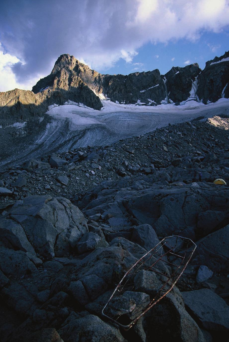 TECHNIQUE Tattered rescue basket beneath Mount SIll and the