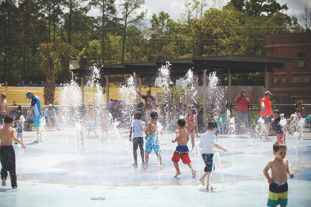 Children can also break out the sandals, shorts and swimsuits and make a splash in Cascades Park's Imagination Fountain.