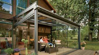 Chic and transparent: add a few side glass elements and turn your patio roof into an all-round sheltered living space.