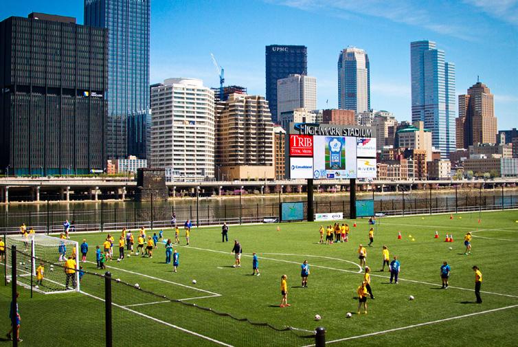 HIGHMARK STADIUM Highmark Stadium, the home of the Pittsburgh Riverhounds soccer team, offers a gorgeous view of Downtown Pittsburgh from Station Square.