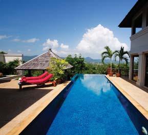 The four villas have sweeping views over the valley, which can be enjoyed while lounging in the pool.