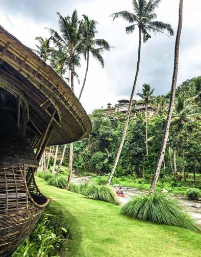.. These pages: The Balinese influence is clearly seen with this long open hall, the traditional split gates at the entrance and the use of bamboo and
