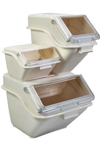 capacity than round containers. Tight-fitting lids help protect dry goods and other contents. Also available in square.