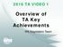 2016 TA VIDEO 1 Overview of TA Key Achievements