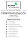 CAMP CANDLEWOOD TABLE OF CONTENTS
