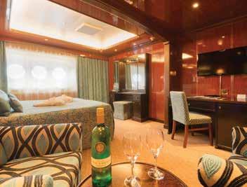 Your Suite Onboard there are 57 exceptionally spacious and well designed suites. The passenger accommodation is arranged over four decks and all suites have outside views.