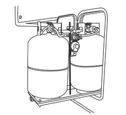 SECTION 7 FUEL SYSTEM JAYCO TOWABLE Fig. 7.6 Double cylinder 1. Place the second cylinder on the A-frame bracket so the cylinder valve is pointed to the roadside of the folding camping trailer. 2.