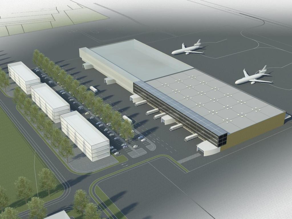 The new cargo terminal 9.945 m2 of warehouse area 3.500 m2 of office area and supporting facilities Access from north through the eastern roundabout on the main road G2-104 Kranj - Brnik.