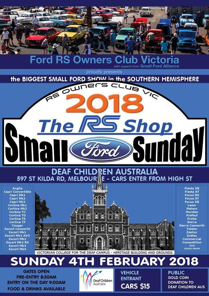 Small Ford Sunday (VIC) Sunday 4 th February 2018 Deaf Children Australia 597 St Kilda Road, Melbourne VIC Cars enter from High street.