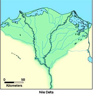 Nile Delta Located in northern Egypt where the Nile River spreads out and empties into the