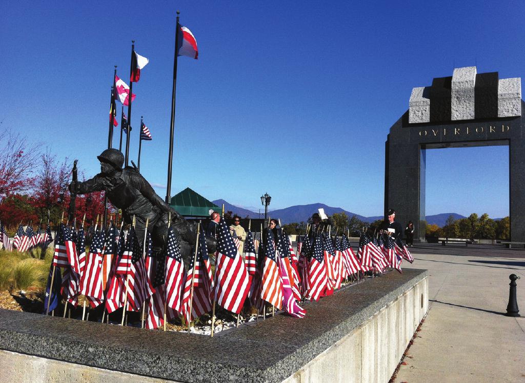 The D-Day Memorial in Bedford, Virginia. Flags of all participating countries in the D-Day landing are displayed.