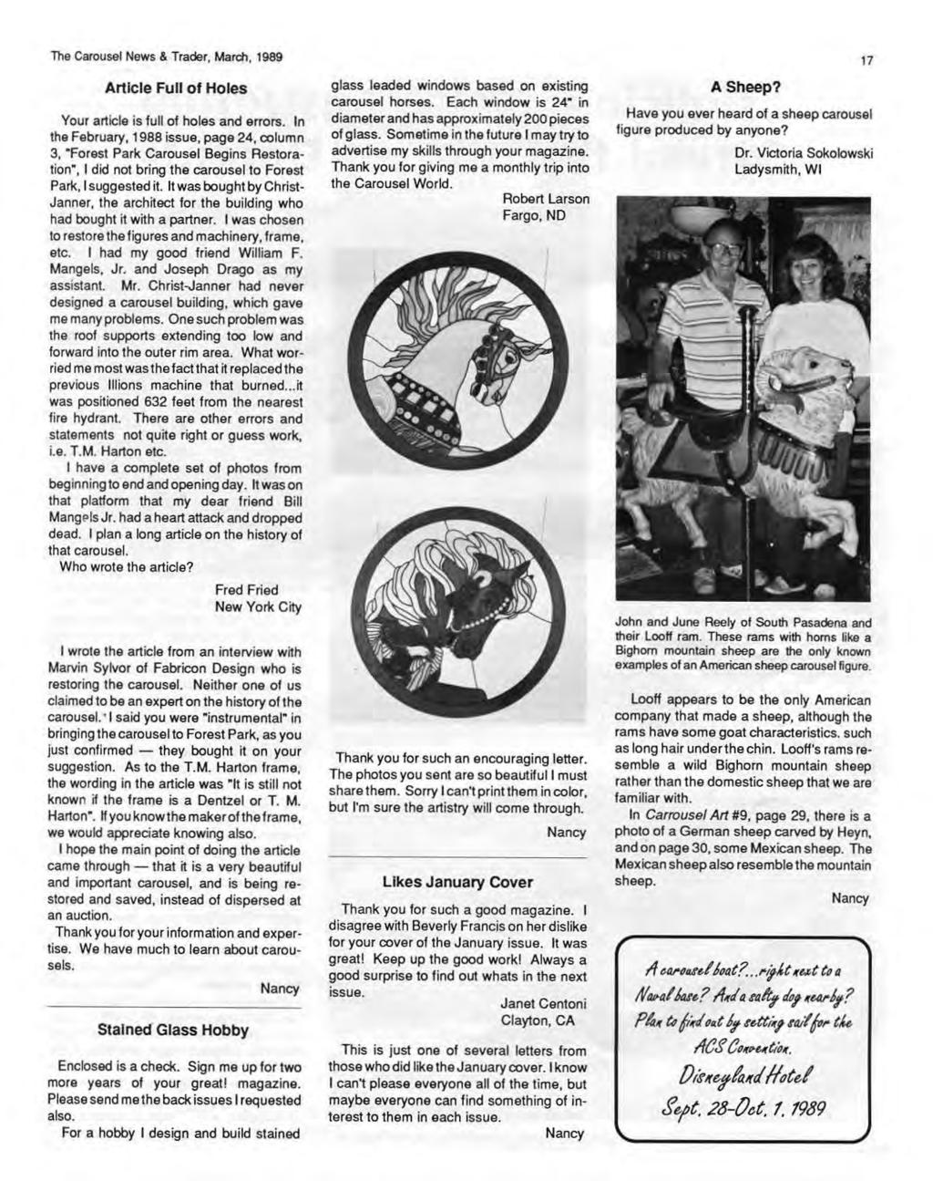 The Carousel News & Trader, March, 1989 Article Full of Holes Your article is full of holes and errors.