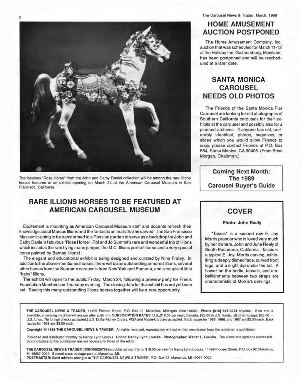 2 The Carousel News & Trader, March, 1989 HOME AMUSEMENT AUCTION POSTPONED The Home Amusement Company, Inc.