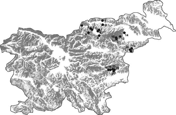 NATURA SLOVENIAE 6(1): 25-33 29 Figure 1: Zemljevid novih lokalitet navadnega koščaka Austropotamobius torrentium v Sloveniji.