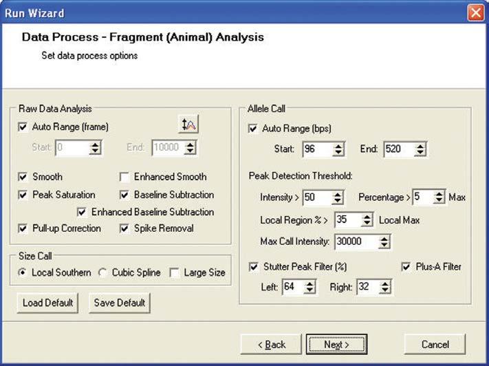 Run Wizard (Čarobnjak obrade) Data process (Obrada podataka) Prozor Data Process (Obrada podataka) u okviru Run Wizard (Čarobnjak obrade) omogućava korisniku da izabere parametre filtriranja šiljaka.