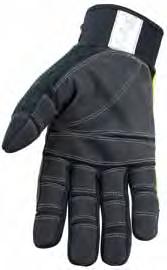 > High visibility safety lime stretch nylon on back of hand > reflective 3M Scotchlite promotes high visibility