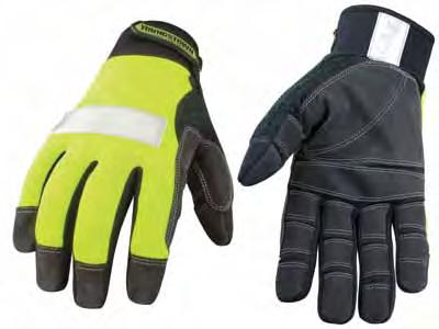 lime stretch nylon on back of hand > Neoprene slip-fit cuff remains secure while on hand > Reflective 3M
