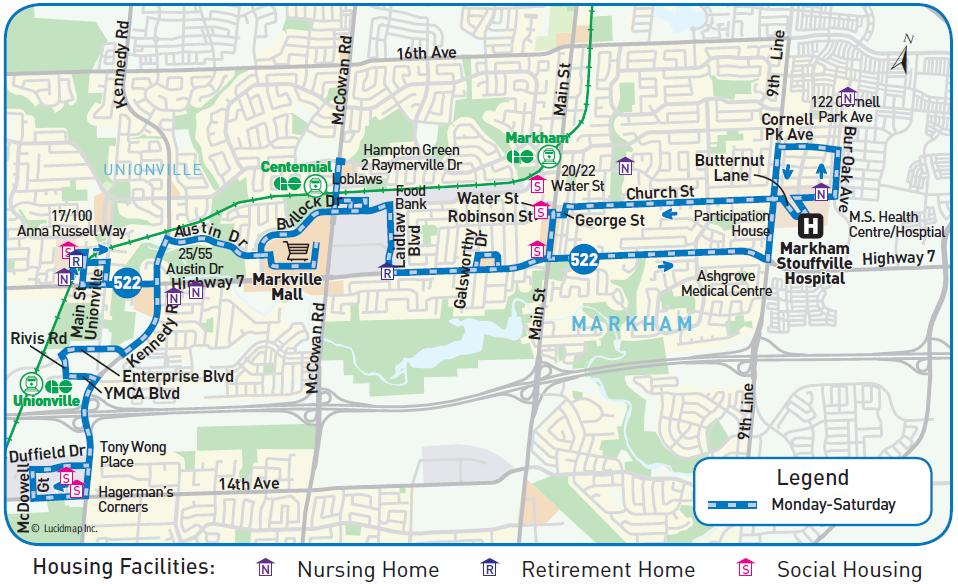 City of Markham Route 522 Markham Community Bus Operate services three days per week instead of