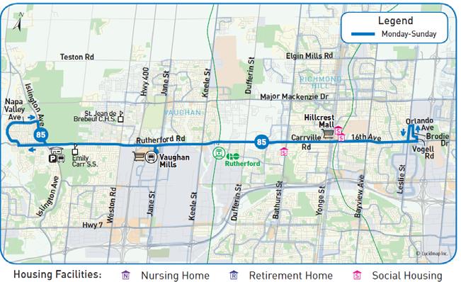 City of Vaughan Route 85/85C Rutherford With increased frequency on Route 16 16 th Avenue under the FTN, break timed connections on Route