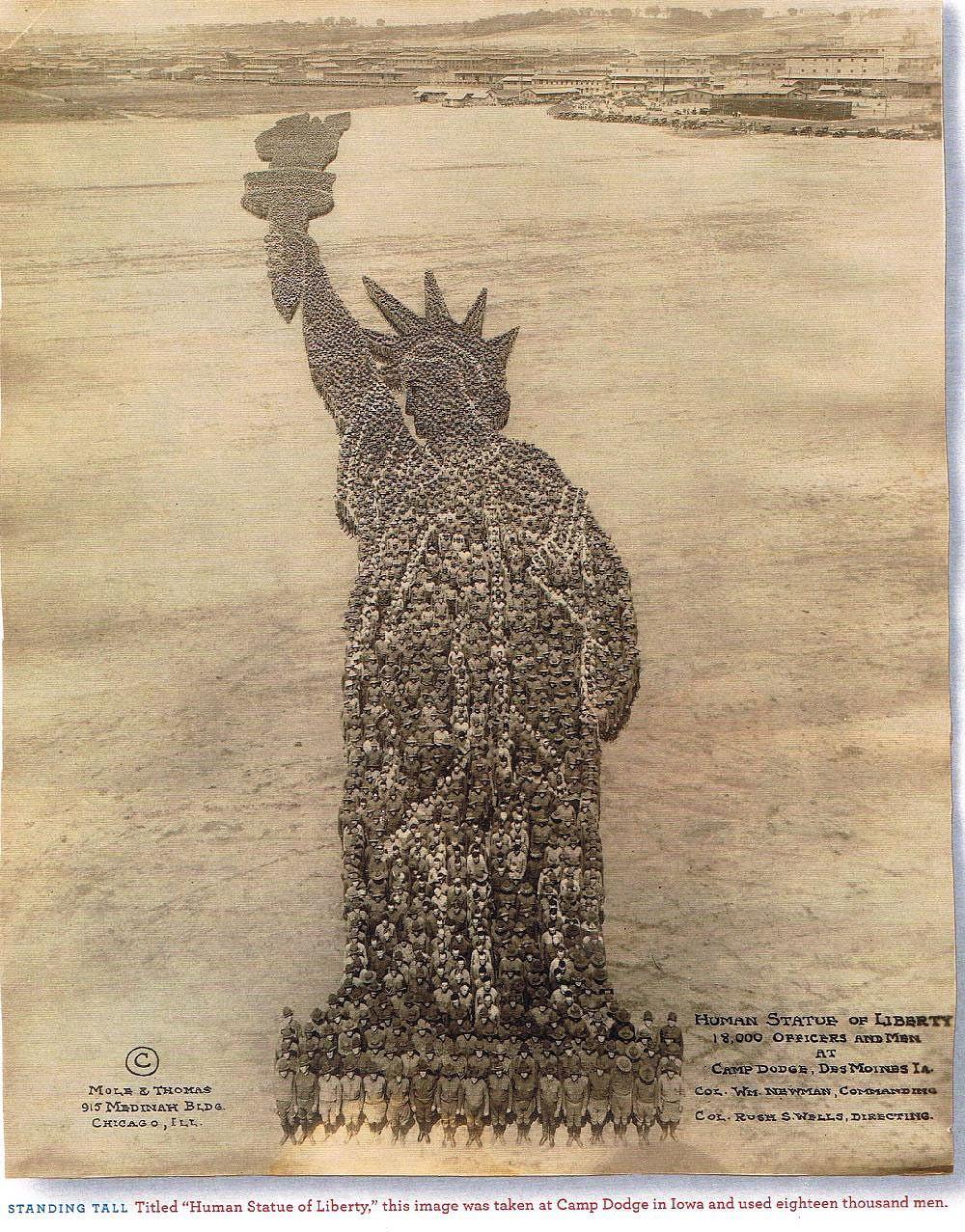 HUMAN STATUE OF LIBERTY - THIS INCREDIBLE PICTURE TAKEN IN 1918 Here are 18,000 men preparing for war in a training camp at