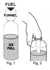 Your index finger can be used to check the fuel level. Insert index finger into fuel bottle as shown in Figure 9. If finger touches fuel, the bottle is too full.