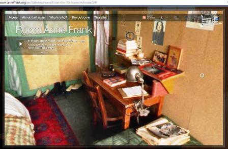 Виртуелна тура кроз кућу Ане Франк. Кроз неколико минута ученици могу посетити и обићи кућу Ане Франк, њену собу, таван, кухињу, проћи кроз ходнике и степенице.