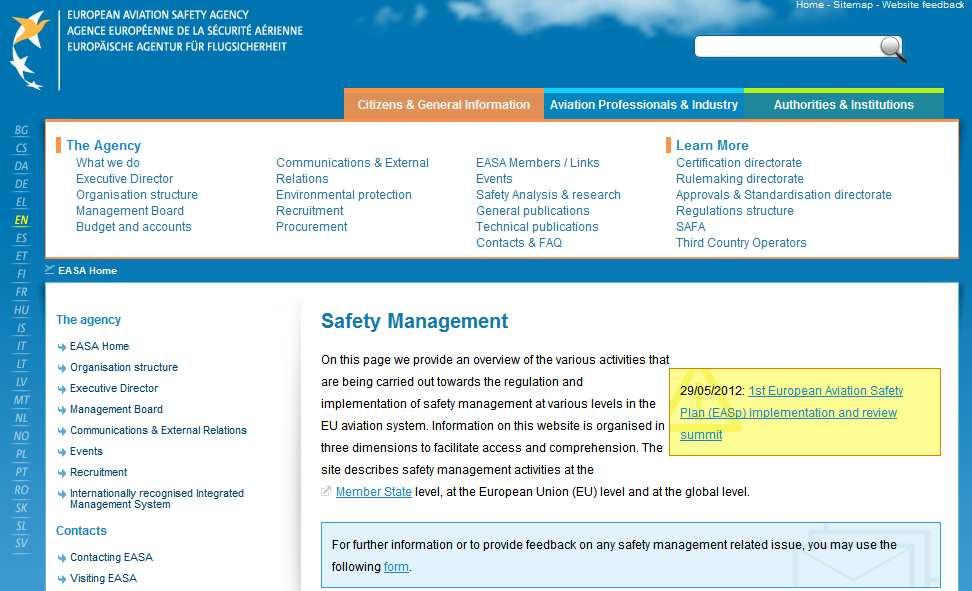 EHEST role in the EASP The European Aviation Safety Programme (EASP) complements the State Safety