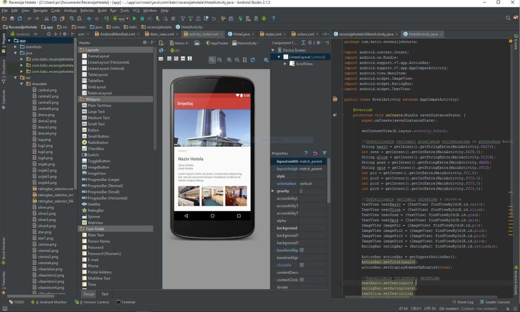 Sl. 2.3: Sučelje aplikacije Android Studio. 2.3. Android SDK Android Software Development Kit (SDK) uključuje sveobuhvatan skup razvojnih alata.
